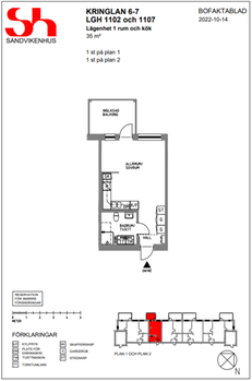 Lägenhetsritning 1 rum och kök