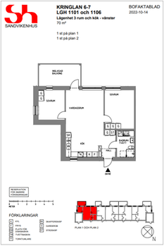 Lägenhetsritning 3 rum och kök vänster